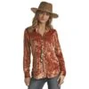 Rock & Roll Denim Women'sRust Boyfriend Velvet Snap Shirt -Deals Cowgirl Kit Store 126750 default l
