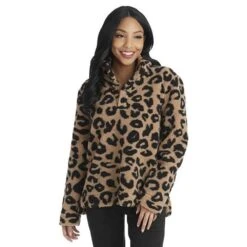 Mud Pie Women's Leopard Brady Sherpa Pull Over