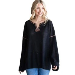 Jodifl Women's Black Top With Reverse Stitching