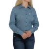 Cinch Women's Teal Print Long Sleeve Button Down Shirt