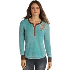 Panhandle Women's Thermal Henley With Embroidery