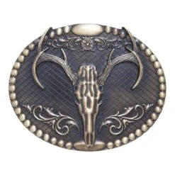 And West Oval Elk Skull Buckle