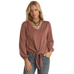 Panhandle Women's Rock & Roll Mauve Front Tie Blouse