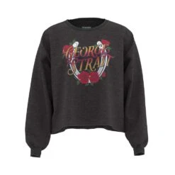 Wrangler Women's George Strait Charcoal With Colorful Logo Graphic Cropped Long Sleeve Top