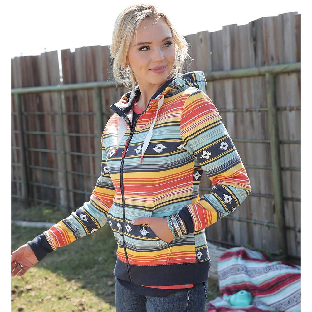 Cruel Girl Women's Serape Print Full Zip French Terry Hoodie 3 Cruel Girl Women's Serape Print Full Zip French Terry Hoodie
