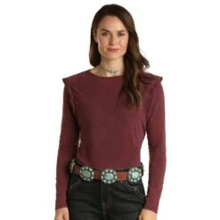Panhandle Women's Long Sleeve Ruffle Tee