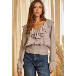 Andrée Women's Mocha Surplice Bodice Top