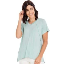 Mud Pie Women's Seafoam Minah V-Neck Tee