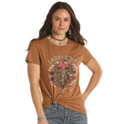Panhandle Womens Camel Saddle Up Graphic Tee