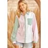 Andrée Andree By Unit Women's Green And Pink Stripe Button Shirt