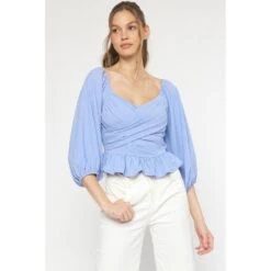 Entro Womens Blue Peplum Crossover Top