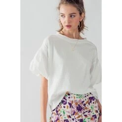 Trend:Notes Women's White Puffed Sleeve Top