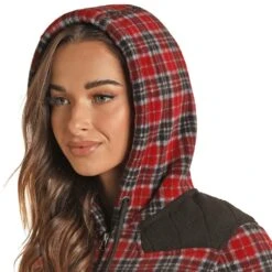 Panhandle Women's Powder River Plaid Print Fleece Jacket With Berber Lining -Deals Cowgirl Kit Store 52 1043 2