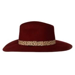 Women's M+F Burgundy With Leopard Band Fashion Hat -Deals Cowgirl Kit Store 98T7890509 2