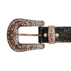 3-D Ladies 1 1/2in Brown Floral Belt With Bronze Studs 11 3-D Ladies 1 1/2in Brown Floral Belt With Bronze Studs -Deals Cowgirl Kit Store A1034 buckle