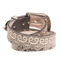 Women's 1 1/2` Brown/Tan Lace Belt W/Clear Studs -Deals Cowgirl Kit Store A3650 LG 2