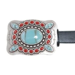 3-D Black Belt With Turquoise And Red Conchos -Deals Cowgirl Kit Store A908 2