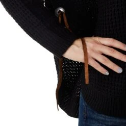 Cotton And Rye Outfitters Women's Waffle Knit Black Sweater -Deals Cowgirl Kit Store CRK206BK 03