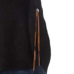 Cotton And Rye Outfitters Women's Waffle Knit Black Sweater -Deals Cowgirl Kit Store CRK206BK 04