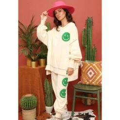 Fantastic Fawn Women's Smiley Face Cream Joggers -Deals Cowgirl Kit Store IFKP51732 01 03