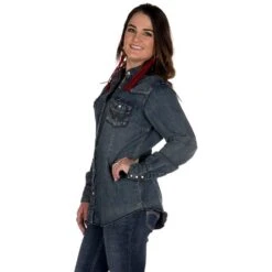 Wrangler Women's Vintage Denim Snap Shirt -Deals Cowgirl Kit Store LW3039D 41